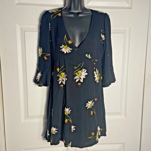 Free People Time Is On My Side Dress Women XS Black Floral Low‎ Cut Plunge Boho